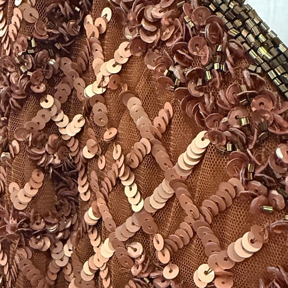 NWT MAC DUGGAL | Embellished Halter Midi Dress Sequin Copper Brown Metallic - Picture 9 of 10